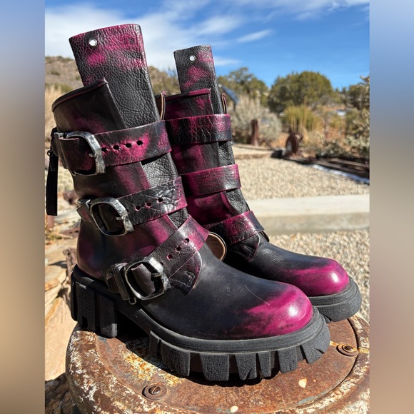 A.S.98 HAMISH FUCHSIA DAMI MOTO BRUSH OFF PLATFORM BIKER BOOTS - Picture 8 of 16